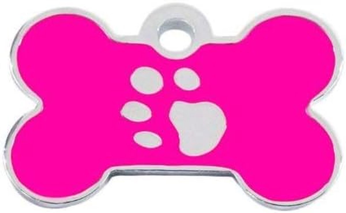 Huisdier ID Penning - Hondennaam Tag - Veiligheid Huisdier - Pootprint Design - Klein 28mm - Rood Zilver