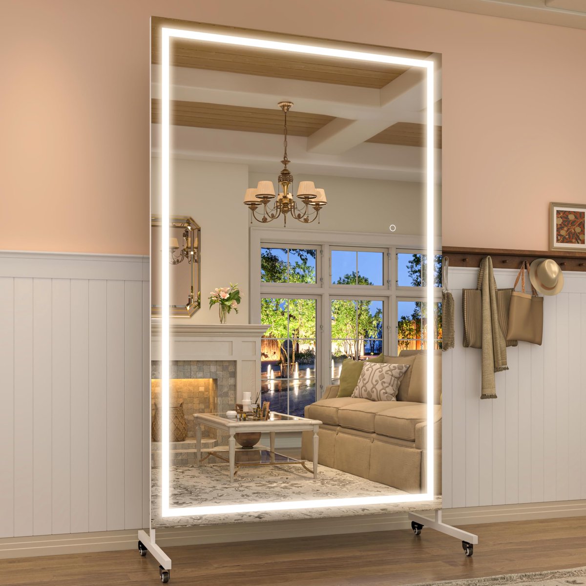 SnelShoppen - Hasipu 360° Draaibare Volledige Lengte Rolspiegel 170 x 100 cm - Extra Grote Gehard Glas Spiegel op Wielen voor Yogastudio, Slaapkamer,