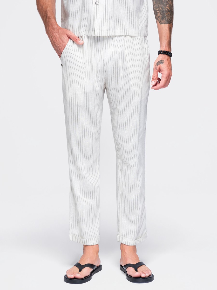 OMBRE Broek - Regular Fit - Viscose - Effen Gebroken wit XXL