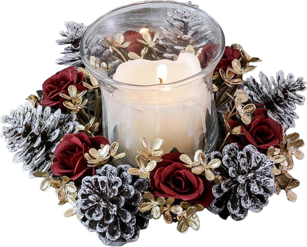 Kerstkaarsenkrans - Kaarsenring Decoratie - Feestelijke Sfeer Creëren - Handgemaakt Ontwerp - 18 cm Buitendiameter - Niet gespecificeerd