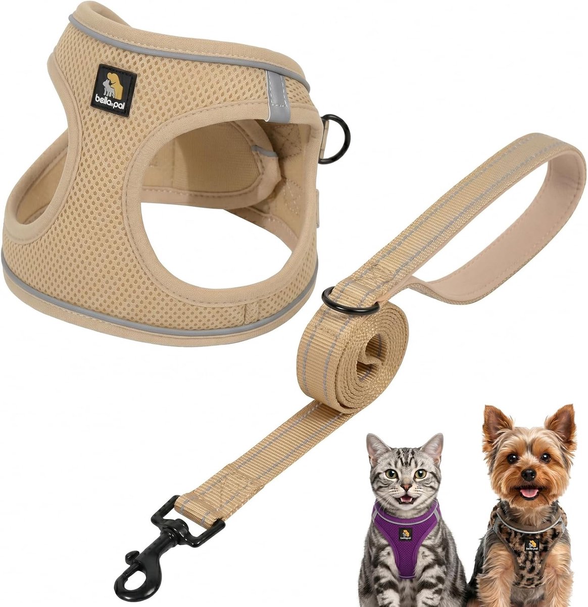 SnelShoppen - Hondentuigje voor kleine honden met riem, step-in harnas van ademend Air Mesh, anti-trek, reflecterend, puppyharnas in kaki, XXS
