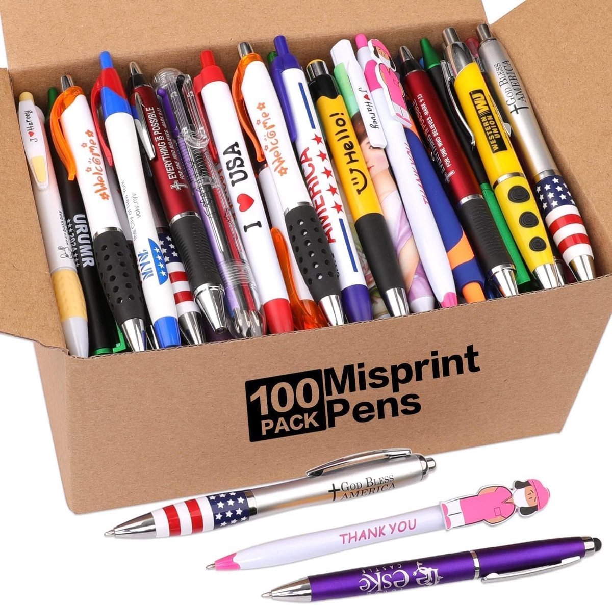 Wholesale Lot of 100 Misprint Pens Bulk, Assorted Ballpoint Pens Smooth Writing, Blue and Black Ink Random Pens for - ShopVlot