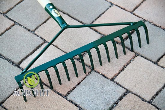 Bladhark met steel - Tuinhark gazonhark - Bladeren opruimen - 16 metalen tanden - 130 cm steel - Groen — afbeelding 5