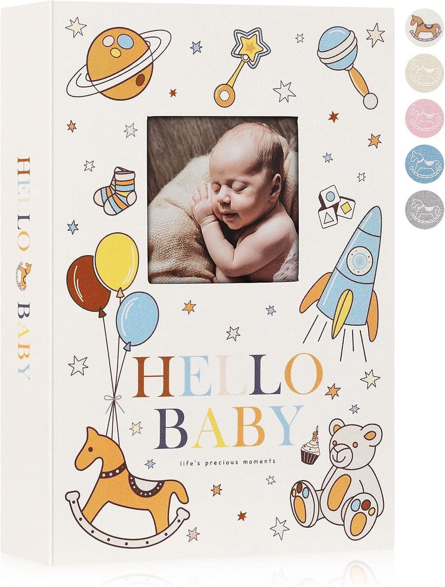 Baby Fotoalbum 10x15 met 300 Compartimenten, Luxe Linnen Kaft en Ruimte voor 300 Horizontale Foto's, Perfect voor Nieuwe Geboren Kinderen