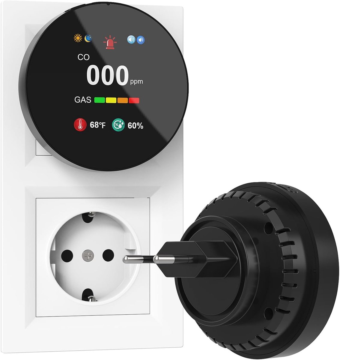 SnelShoppen - Koolmonoxidedetector CO-detector met temperatuur en luchtvochtigheid, EU-gecertificeerd EN50291, zwart, ideaal voor huis, keuken, carava