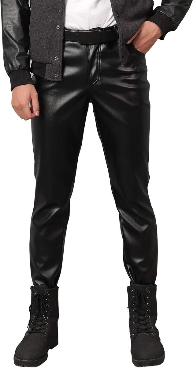 Heren Lederen Broek Slim Fit Lange Broek Stretch Strakke Potloodbroek voor Nachtclub Toneel Tonen Kostuum Cosplay