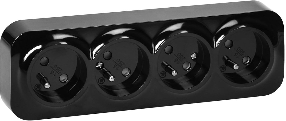 Stopcontacten Type E - Opbouw Stopcontact met Glanzende Afwerking 16A/230VAC IP20 Socket voor Veilige en Betrouwbare Stroomvoorziening (Zwart)