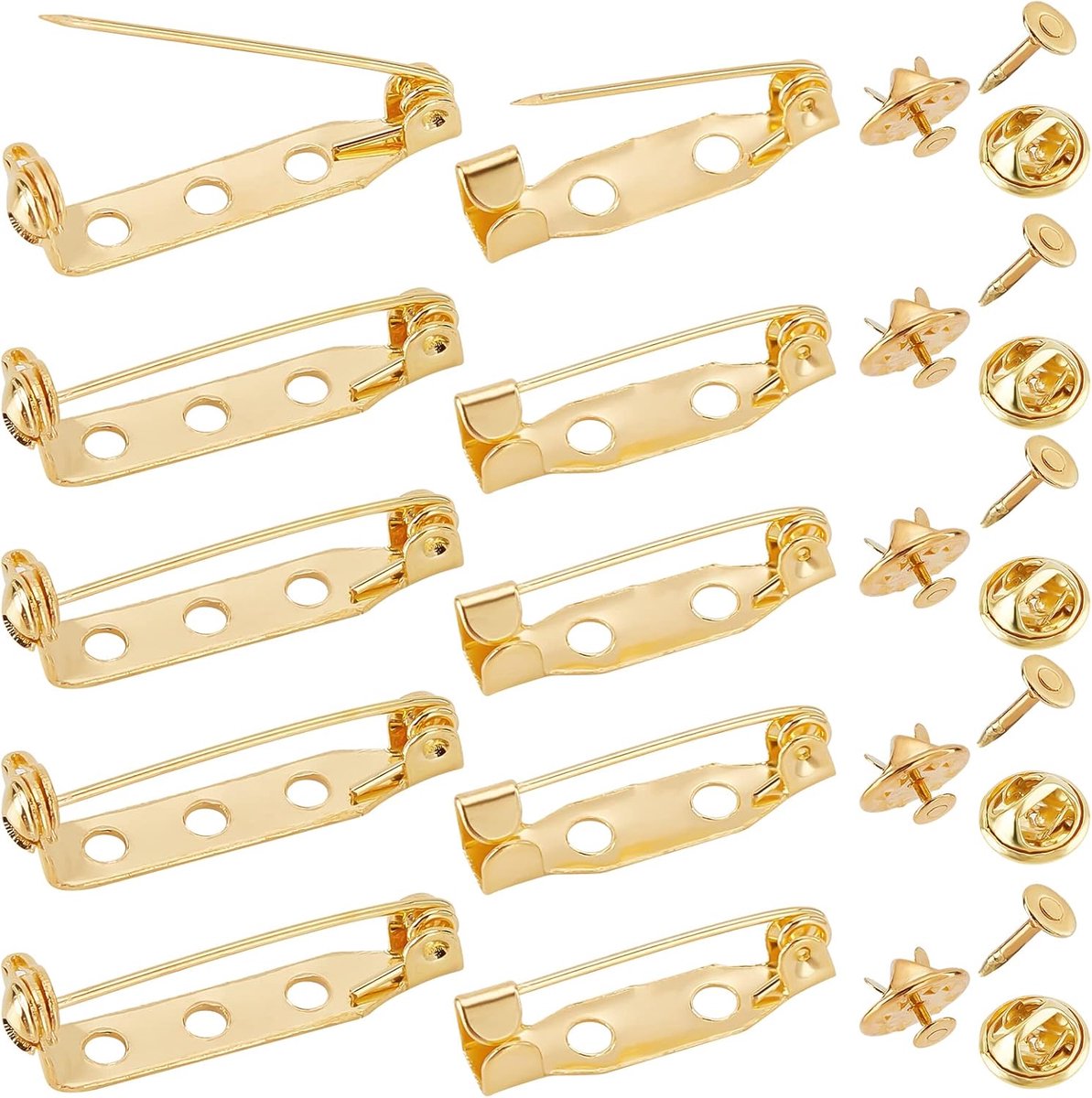 1 doos 120 stuks gouden broche pinnen kit inclusief 40 sets ijzeren reversspeldjes ruggen Tie Tack Pin & 80 stuks bar broche bevindingen veiligheidssluiting voor badge stropdas kleding