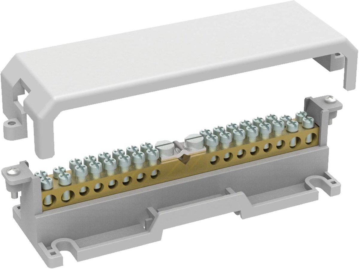 TP2309 Aardingsklem voor potentiaalverbindingen met deksel, met messing stang met 17 gaten, meerkleurig