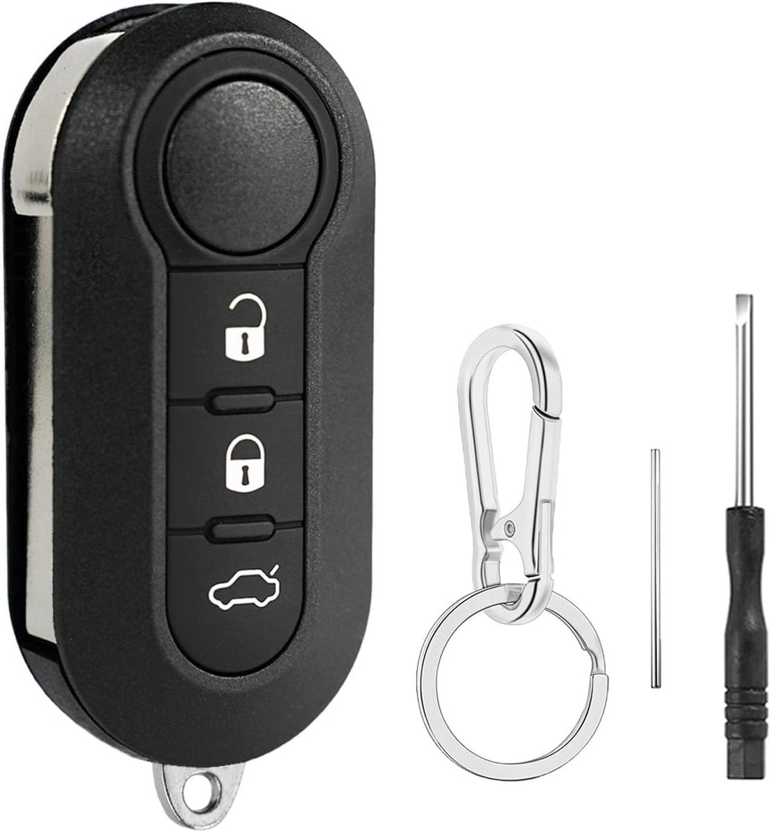 Autosleutelbehuizing met 3 toetsen, compatibel met FIAT 500L, 500C, 500, Ducato, Doblo, Grande Punto, Evo, Panda, Bravo, Lancia, Delta, Fiorino, Qubo, Scudo, Stilo, autosleutelbehuizing