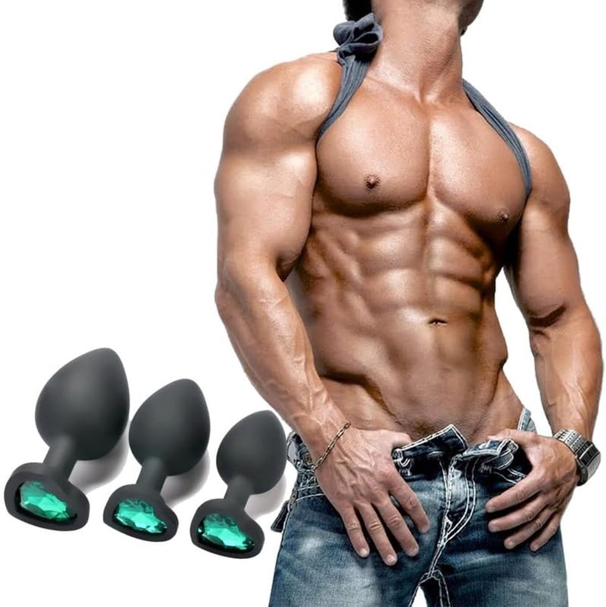 Siliconen Accessoire Met Elegante Edelsteen Decoratie, Gladde 3-Delige Set Voor Stretch Training - Y1 (Groen)