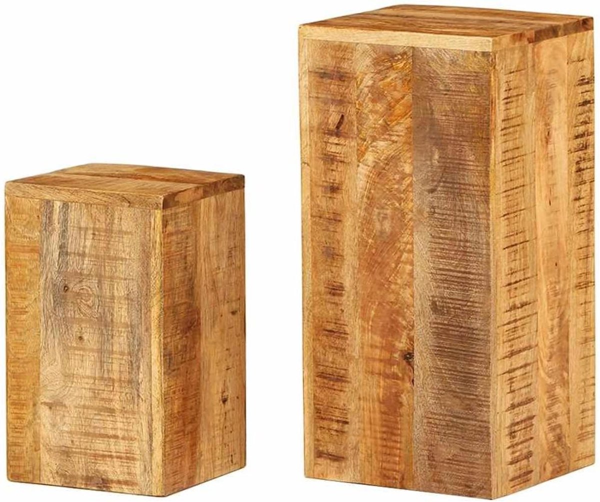 Bijzettafels Set - Houten Tafels - Woonkamer Decoratie - Massief Hout - Twee Maten - Lichtbruin