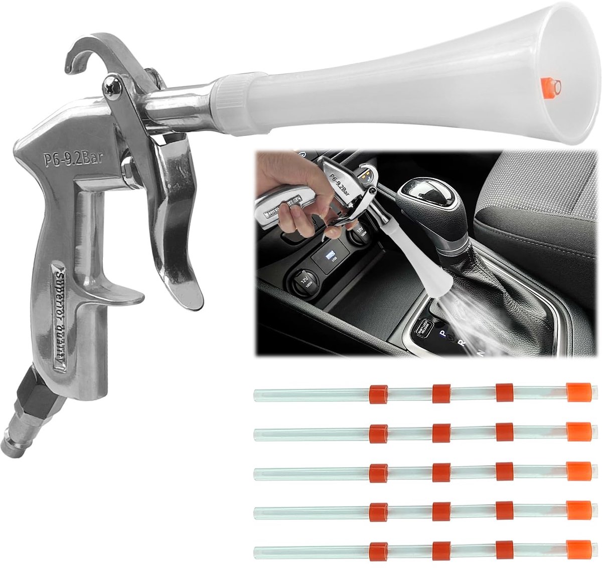 SnelShoppen - Persluchtblaaspistool, Compressorblaaspistool met Hoge Druk, Ideaal voor Interieuronderhoud, Inclusief 5 Slangstukken, Voor Auto en Huis