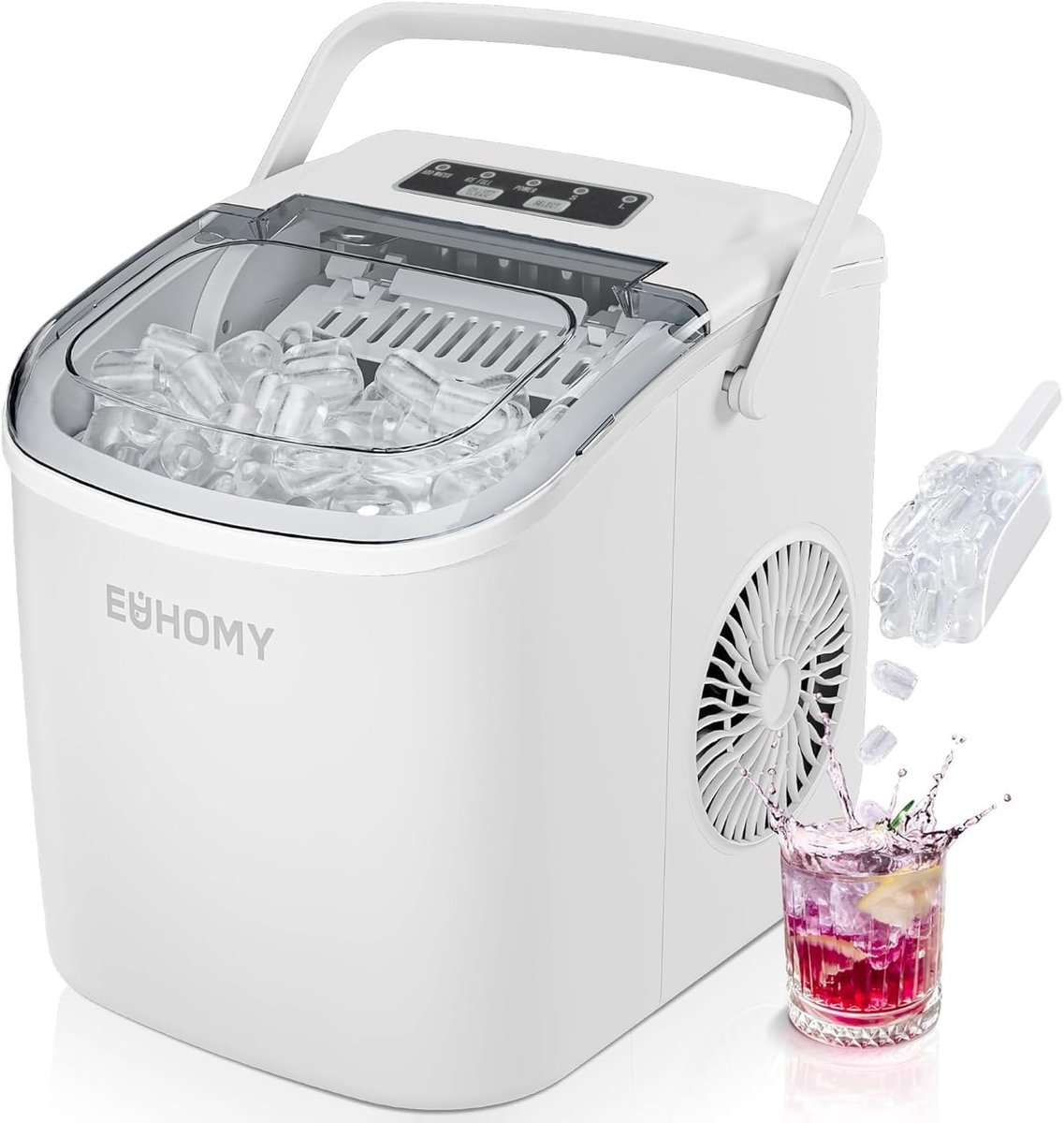 SnelShoppen - IJsblokjesmachine - Kleine ijsblokjesmaker - 9 ijsblokjes in 6 minuten - Zelfreinigend - Draaggreep & IJsmand - 12 kg/dag - Ideaal voor