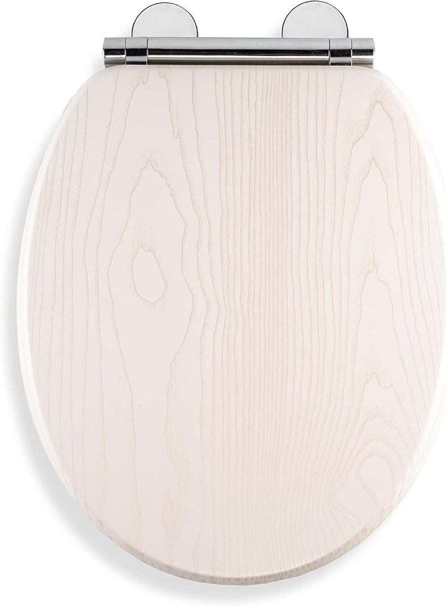 Toiletbril Hout-effect - WC-bril Toiletzitting - Badkamer Vernieuwen - Past altijd Flexi-Fix - Standaard Maat - Wit