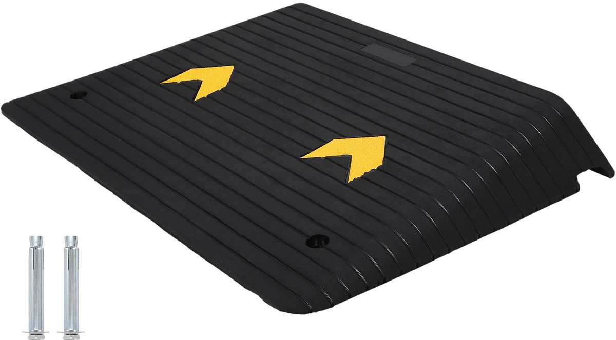 Zware Antislip Rubber Drempeloprijplaat - 10cm Hoge - Oprijplaat Voor Rolstoel, Huisdieren En Voertuigen - Met Kabelgoot - Draagvermogen 1500KG