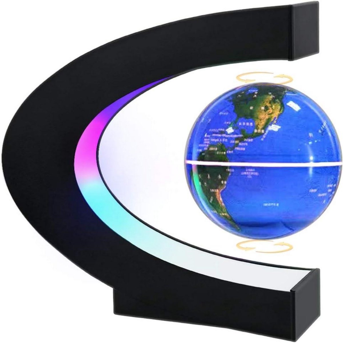 SSTRWGOOD Geografische Globe - Magnetisch Zwevende Wereldbol met LED Licht - 360° Roteerbaar - Geschikt voor Kantoor en Thuisgebruik - ABS Materiaal - Diameter 8,5 cm - Afmetingen 17,4x17,4x5 cm - Inclusief EU Stroomadapter