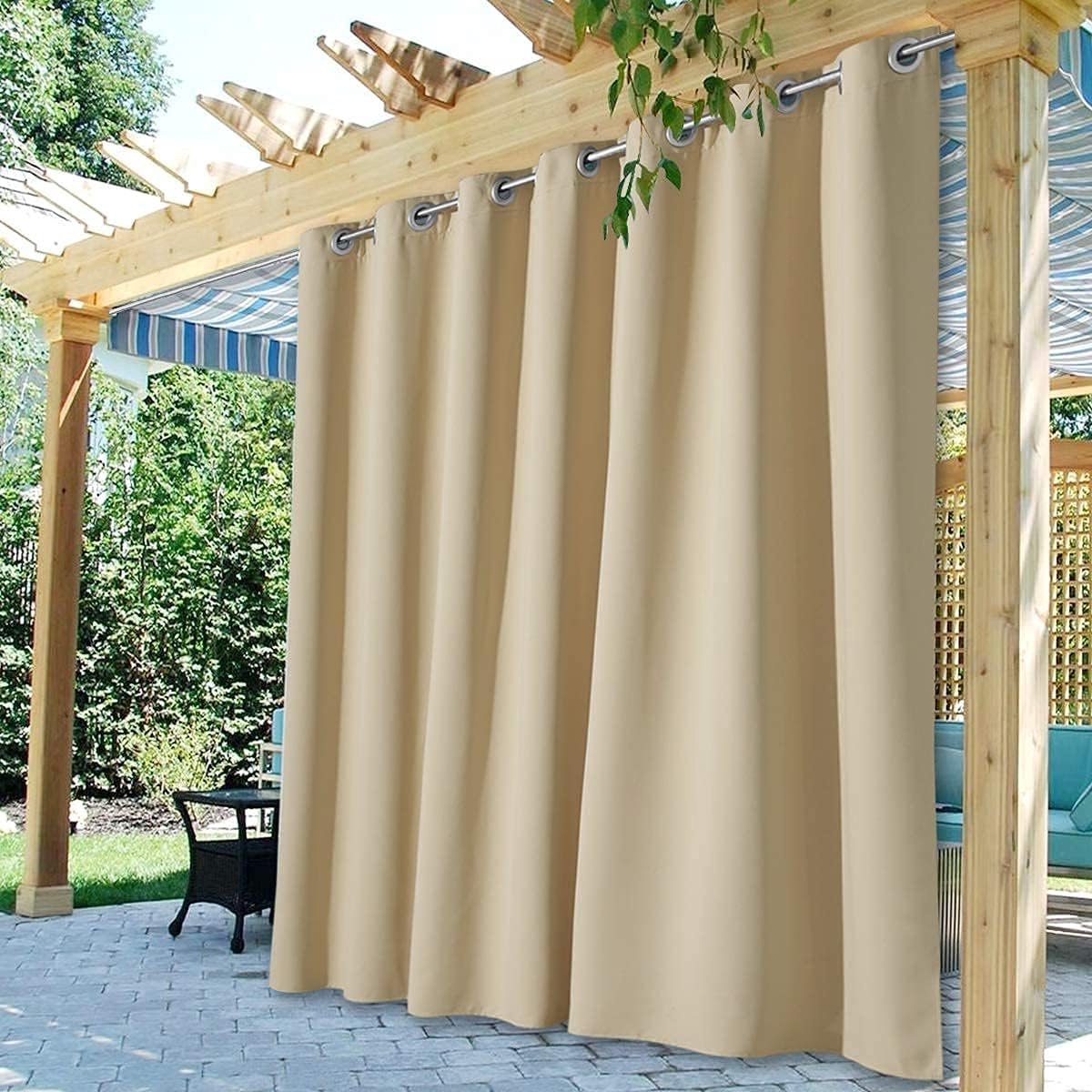 KZQ Extra Breed Waterdicht Buitengordijn Met Volledige Privacy Zwaar Thermisch Isolerend 132x213 cm Beige 1 Paneel Voor Overkapping Tuinhuis En Pergola