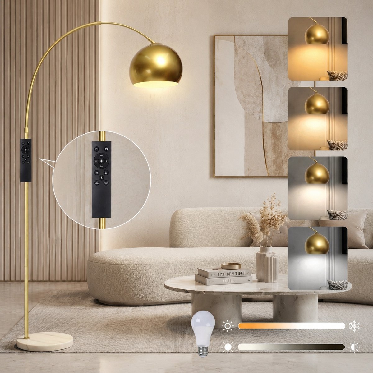 Lapamax Hotel chique Vloerlamp – Staande Lamp met 360° Draaibare Metalen Kap – Hoogte Verstelbaar 150–175 cm – Dimbare & Afstandsbediening en Geheugenfunctie – Voor Woonkamer, Slaapkamer en Studeerkamer