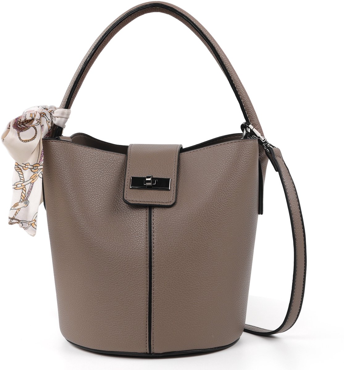 TANTOMI - Dames handtassen - Schoudertas klein - met sjaaltje en apart trekkoord binnenvak - crossbody tas dames - met Afneembare schouderriem - Bucket bag - Taupe