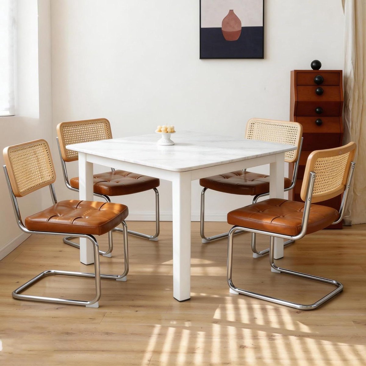 Eetkamerstoelen Set van 4 - Keukenstoelen Gestoffeerd - Comfortabel Zitten - Cantilever Frame - 53 x 464 x 846 cm