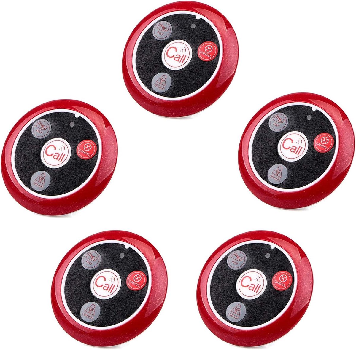 Afstandsbediening, geschikt voor Retekess T117 semafoonsysteem – draadloze oproepknop – voor restaurant, hotel, bar – 4 functies – waterdicht – geschikt voor T114-scherm, TD106 of T128-horloge – 5 oproepknoppen.