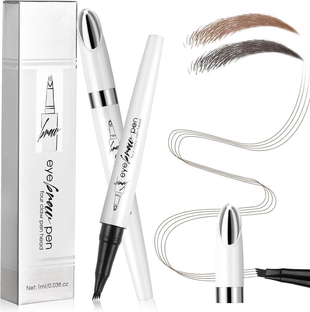 Langdurige waterproof wenkbrauwpen met 4 vorkpunten voor een natuurlijke uitstraling, smudge-proof en ideaal voor microblading en precisie.