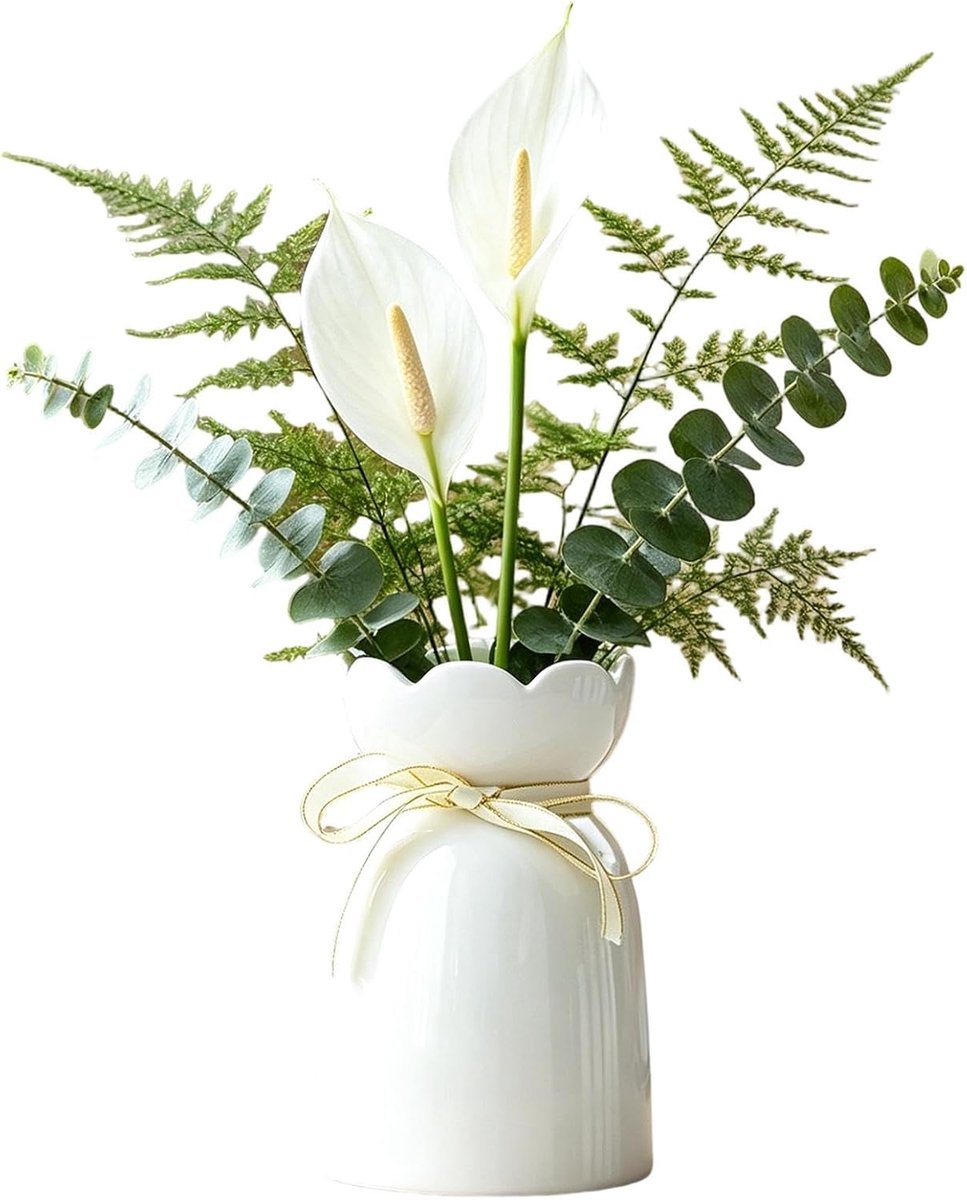 Vaas - Witte Vaas - Keramische Vaas - Decoratieve Bloemenvaas - Moderne Vaas