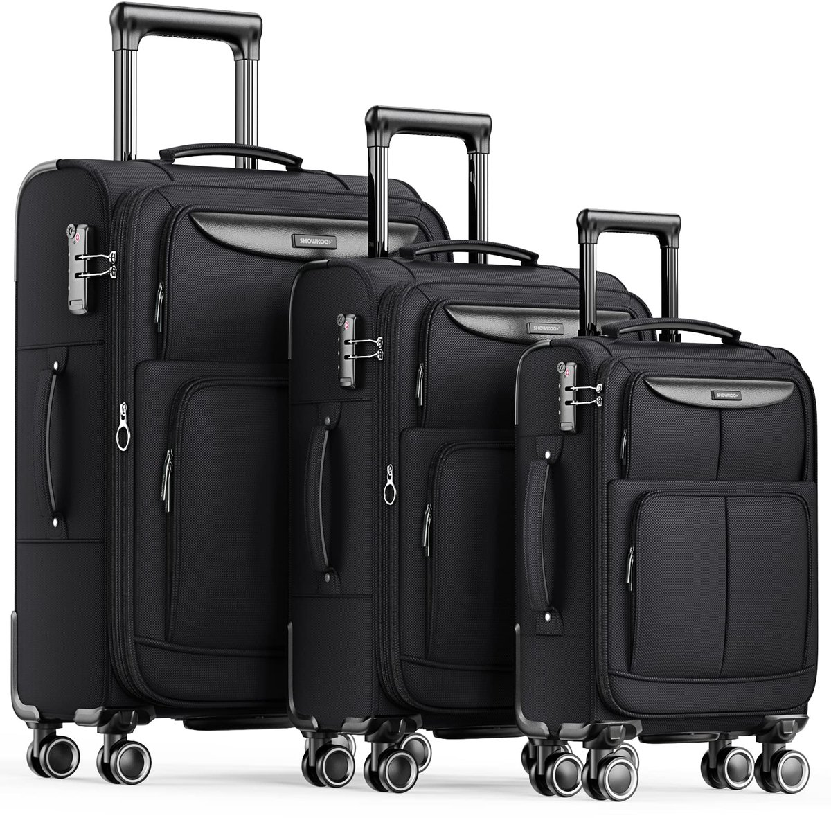 SnelShoppen - 3-delige Kofferset, Zachte Koffer, Uitbreidbaar, Lichtgewicht Reiskoffer met 4 Wielen, Duurzaam en Handbagage Geschikt, Set met TSA-slot