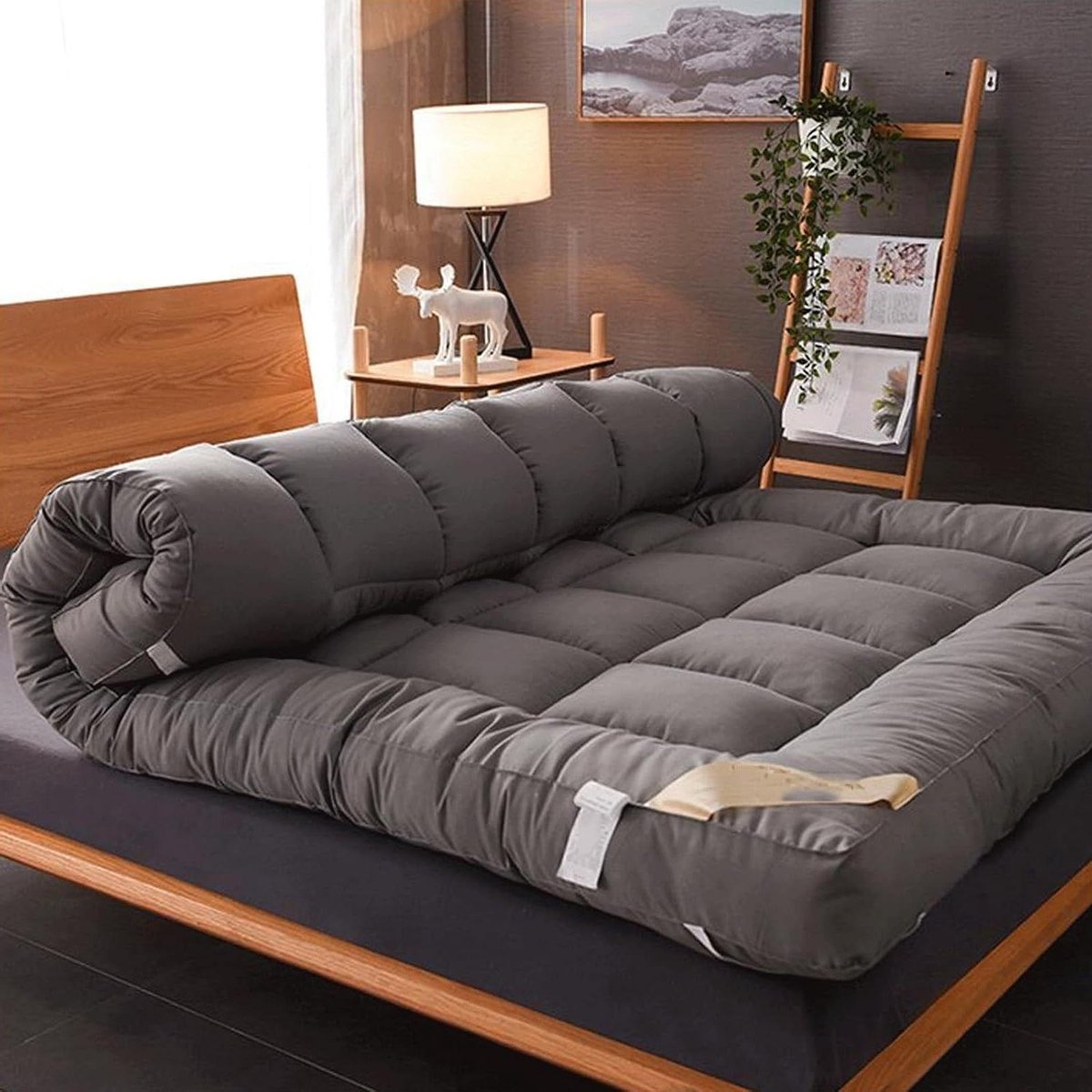 Japanse Futonmatras - Vloermat Slaapmat - Comfortabel Slapen - Opvouwbaar Oprolbaar - 150x200cm - Grijs