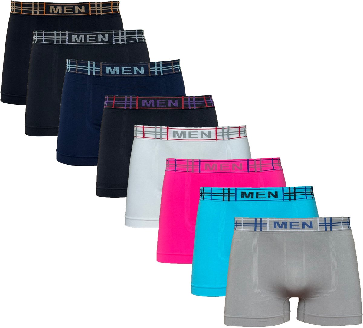 Naadloze Comfort Boxershorts Heren 8 stuks in Verschillende Kleuren - Stof 90% Nylon/Polyamide en 10% Spandex/Elastaan - Maat M/L