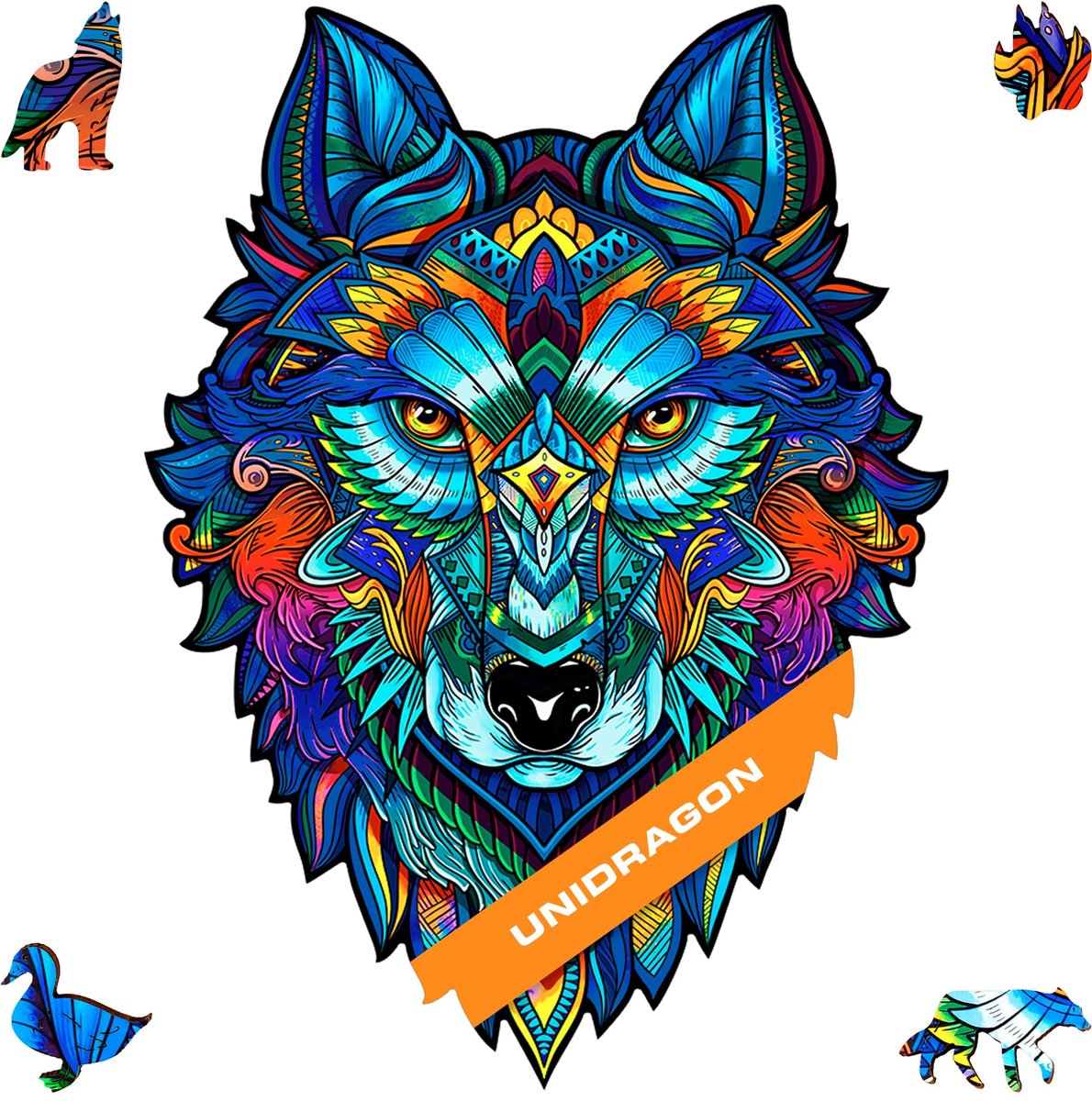 SnelShoppen - Houten puzzels voor volwassenen, unieke medium puzzel Majestueuze Wolf 24 x 17 cm - 101 stukjes, perfect voor ontspanning en gezellighei