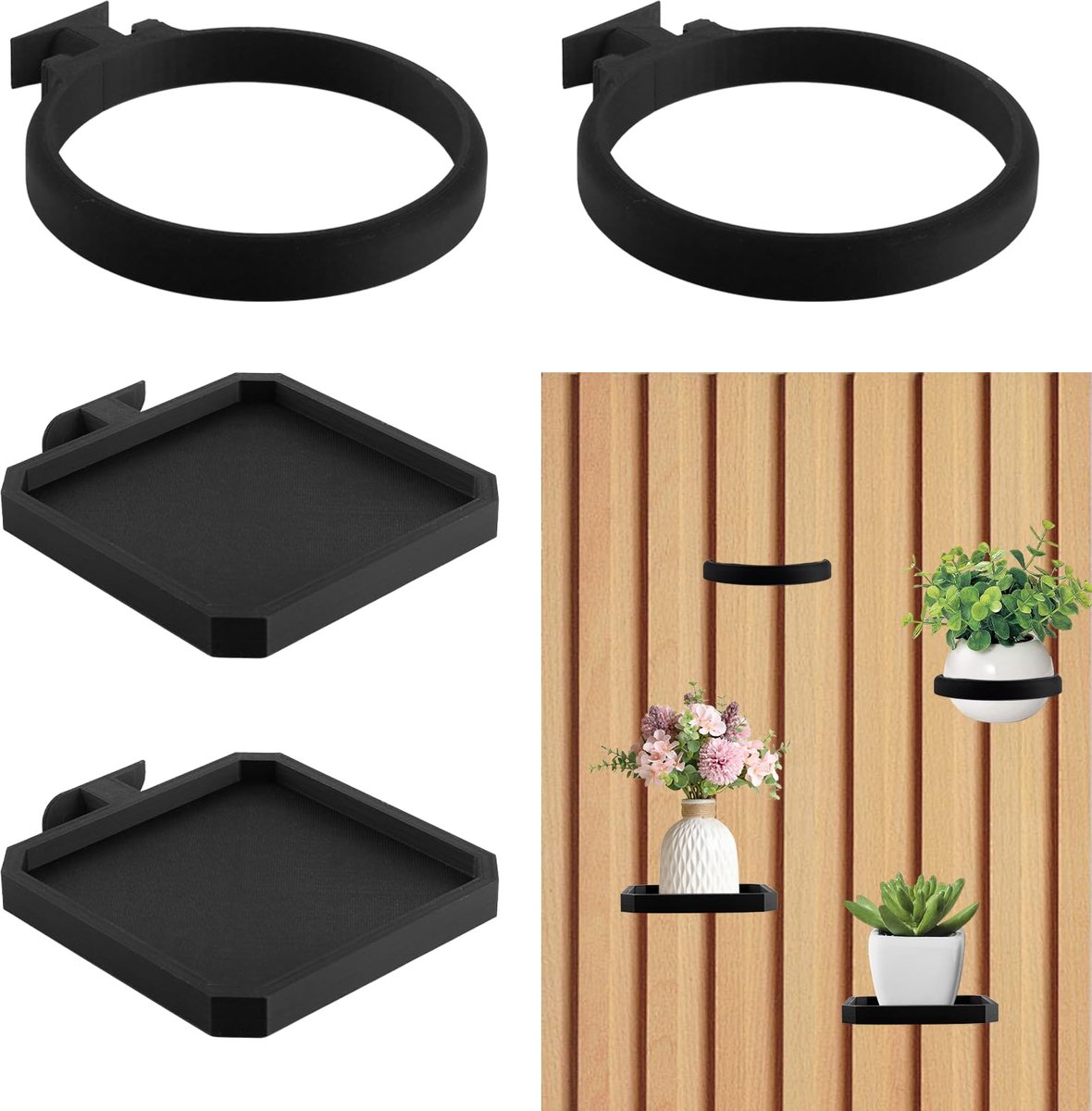 SnelShoppen - Akoestische panelen set van 2, zwarte plantenhouders voor akoestische panelen, ideaal voor woonkamer en slaapkamer, verbeter geluid en s
