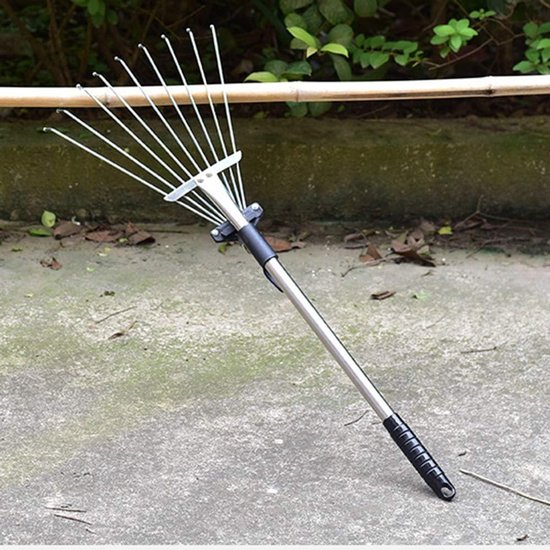 Verstelbare Tuinhark - Uitschuifbare Hark - Tuinonderhoud Vereenvoudigen - Telescopische Ventilator - 53-69cm - Zilver Zwart — afbeelding 2