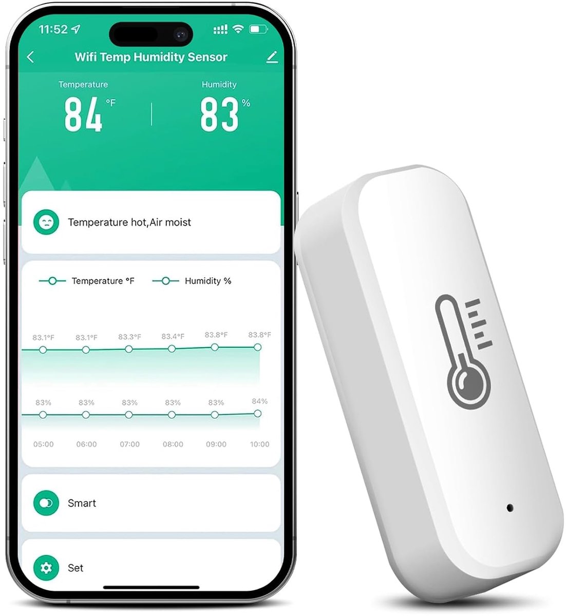 Temperatuurvochtigheidssensor, Tuya Smart Thermometer Hygrometer met app-besturing en alarmfunctie, compatibel met Alexa & Google Home, ZigBee 3.0 Gateway vereist