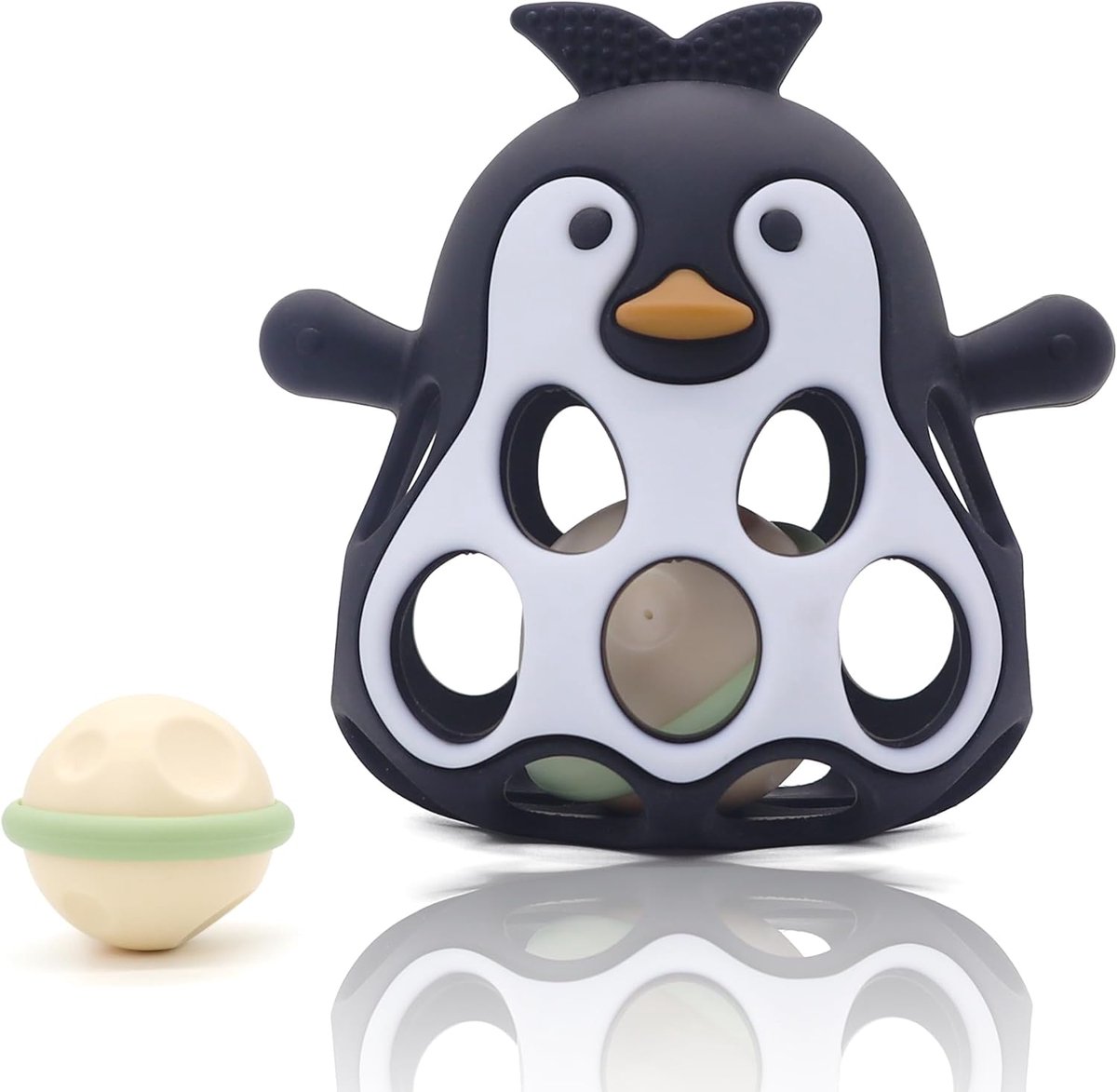 Pinguïn rammelaar, bijtring baby & Montessori speelgoed, motoriekspeelgoed, babyspeelgoed voor babyspeelgoed vanaf 3 maanden, cadeau voor jongens en meisjes, zwart