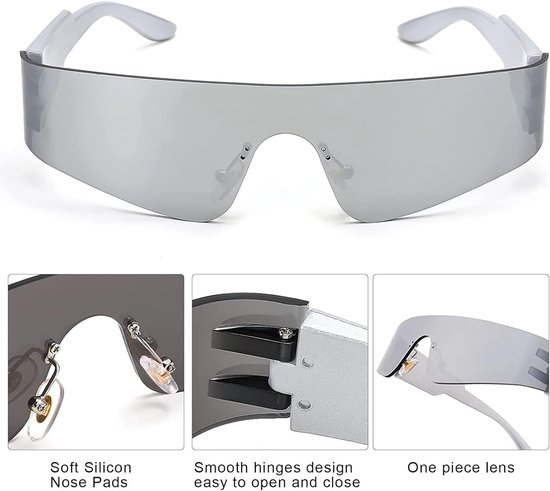 zonnebril, rave-bril, snelle bril, technobril, ruimtebril, alienbrilset, futuristische gespiegelde zonnebril, funbril, partybril, cosplay-kostuumaccessoires — afbeelding 2