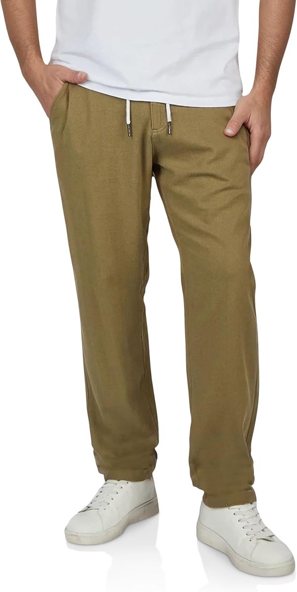 riverso RIVMarco Linnen broek voor heren, lang, regular fit, zomerbroek, vrijetijdsbroek, effen, wit, beige, olijf, blauw, zwart, S, M, L, XL, XXL, 3XL, 4XL, 5XL