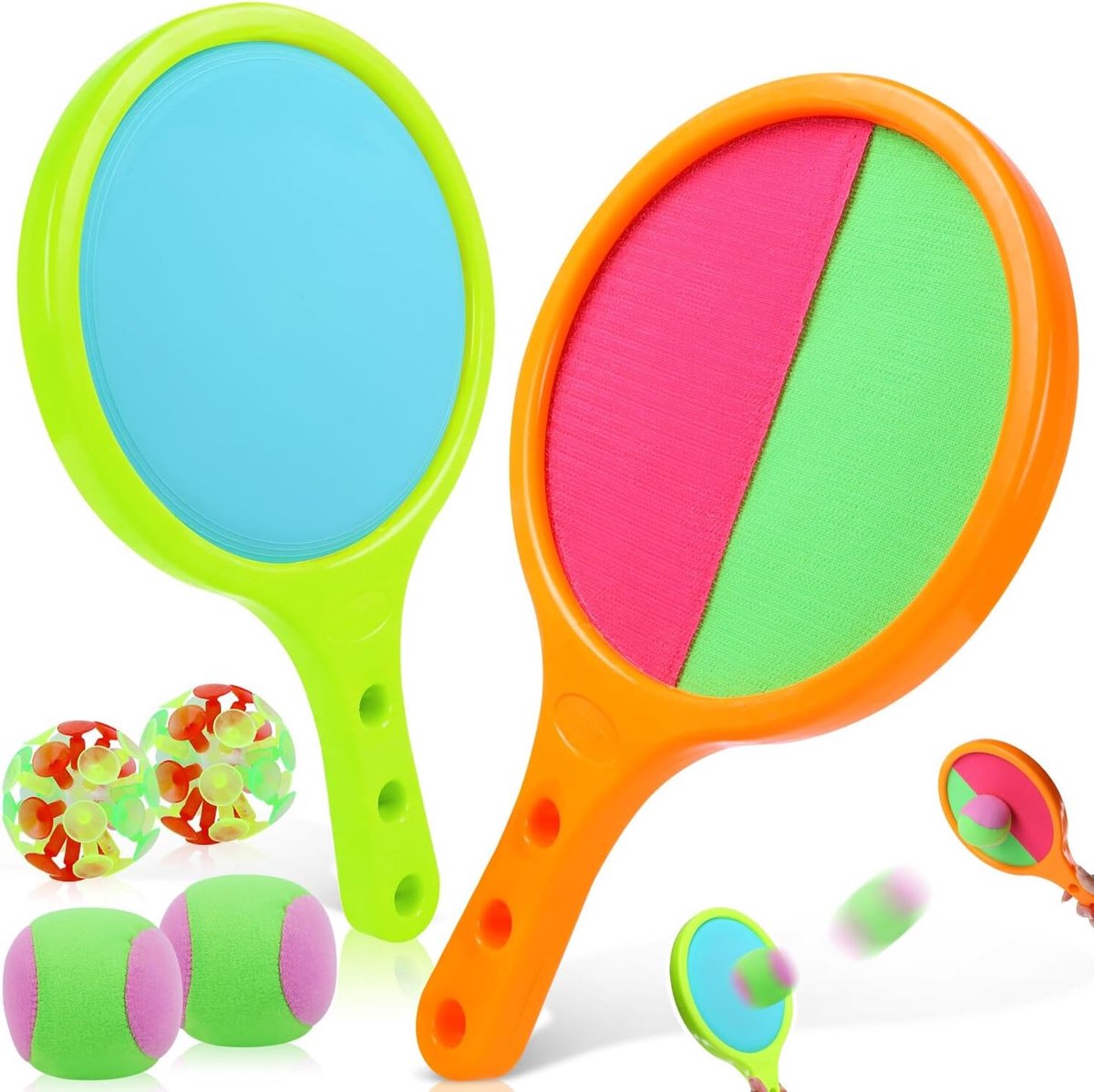 Klittenbandbalspel voor vinder, werpspel, klittenbandbal, strandspeelgoed, werpspel voor kinderen, volwassenen, tuin, outdoor, strand, speelgoed, spelletjes met 2 peddels en 4 ballen voor buiten vanaf