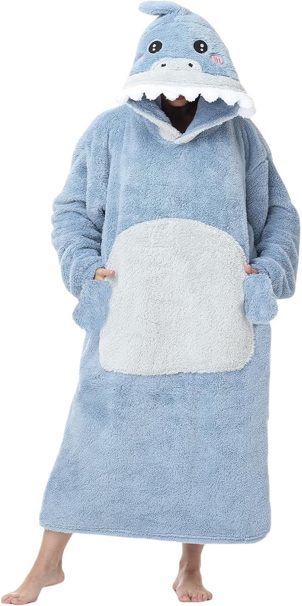 Hoodie deken om aan te trekken, oversized, voor dames, met mouwen en capuchon, panda, dekentrui, uniseks, draagbare deken met dieren, mouwdeken