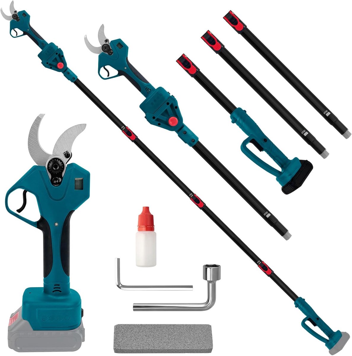 elektrische takkenschaar met verlengstang van 2,2 m | 65 mm maximale opening, 40 mm snijdiameter, 2-in-1 telescopische tuinschaar, compatibel met Makita 18 V, voor boomsnijden