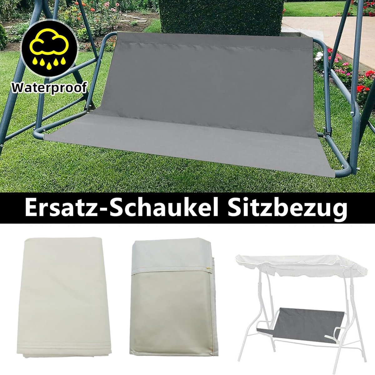 Schommelbank kussen reserveonderdelen tuinschommel vervangingskussen tuinstoel zitkussen 900D Oxford-weefsel waterdicht scheurvast voor 2 en 3-zits schommelstoelhoes (beige, 115 x 48 x 48 cm)