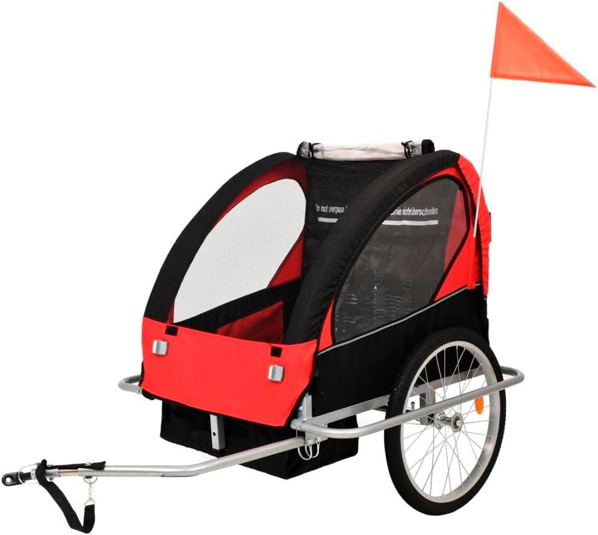 Fietskar Kinderwagen - Aanhanger Trolley - Kinderen Vervoeren - 2-in-1 Functie - 113 x 85 x 105 cm - Zwart Rood