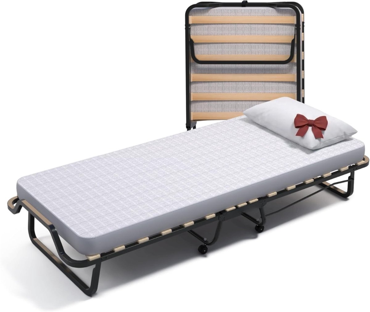 SNJY® Logeerbed Inklapbaar - Logeerbed Opvouwbaar - Opklapbed - Vouwbed - 200D x 80B x 38H cm - Inclusief Matras 10cm Dik - Zwart