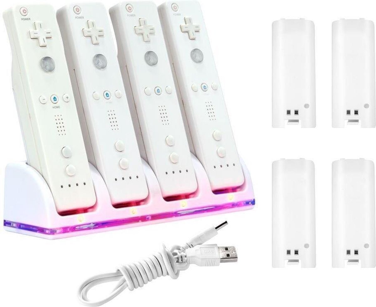 Luxe oplaadstation met accu's voor 4 Wii controllers - wit
