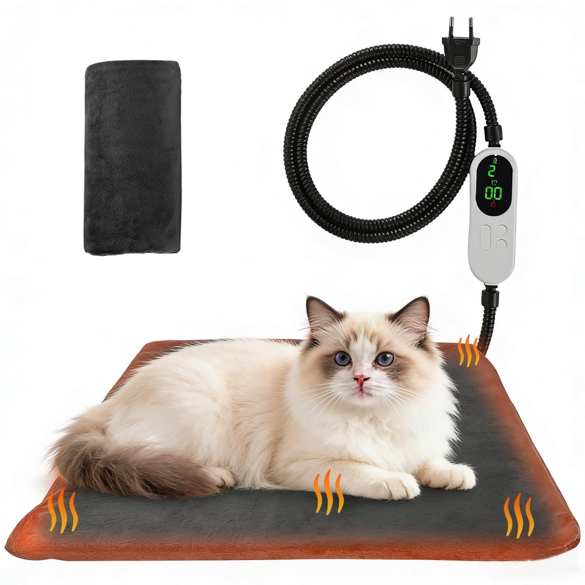 huisdierdeken, verwarmingskussen voor katten met 9 temperatuurregelingen, 0-12 uur timerfunctie, IPX7 waterdicht, anti-bite-kabeldesign, 45 x 45 cm