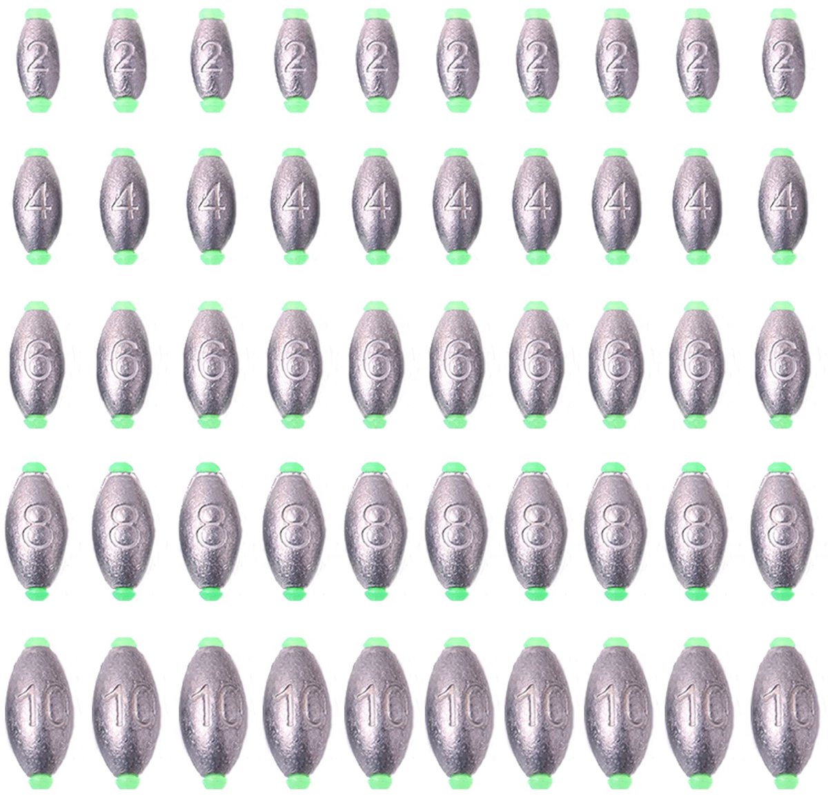 50 stuks drop shot loodsinkers voor zeevisserij, diepzee- en zoetwatervisserij (2g/4g/6g/8g/10g)