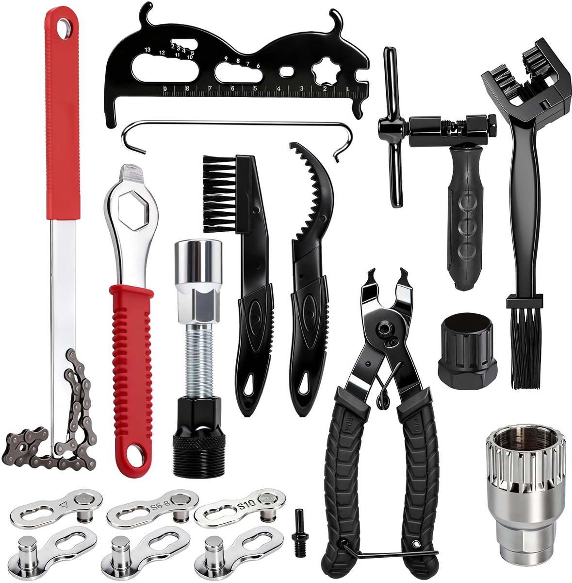 Cranktrekkerset met kettingzweep en cassettetrekker, trapaslagersleutel, pedaalgereedschap, fietsgereedschap voor zwengel, cassette en binnenlagerdemontage (16 stuks fietsgereedschapsset)