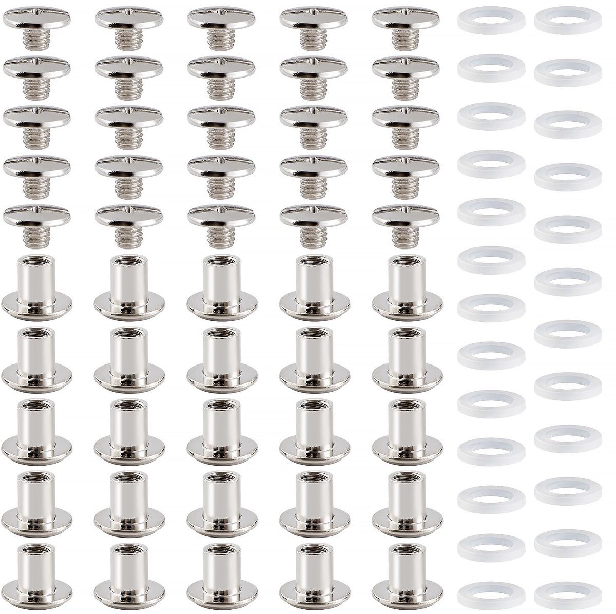 25 Set M5x6mm Chicago Binding Screws Assorted Kit, Boekbinden Klinknagels Kit, Leren Klinknagels Kit, voor DIY Leren Decoratie, Zilver