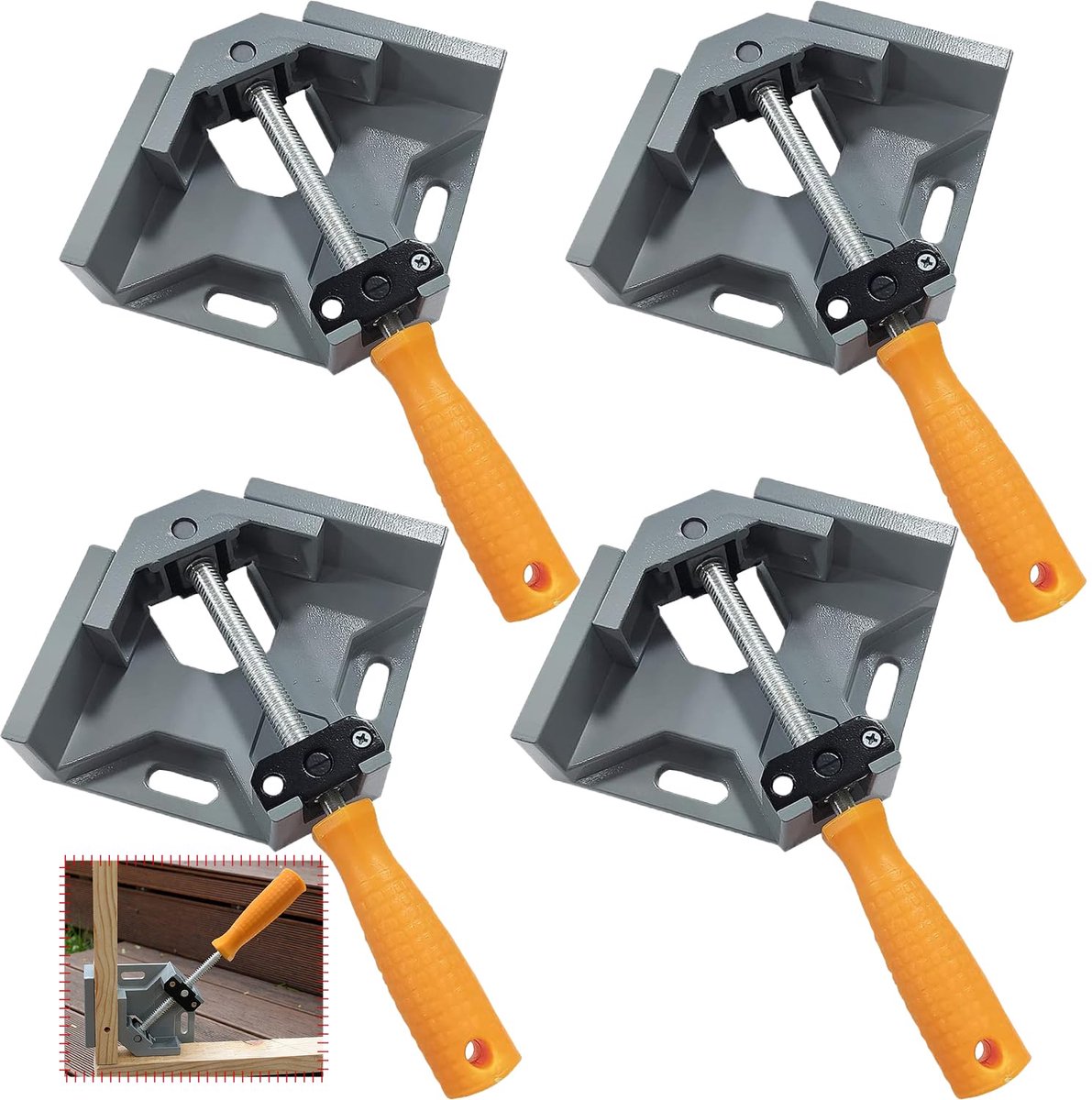 4 stuks hoekspanner 90 graden, hoekspanner van aluminiumlegering, met zwenkbek, enkel handvat, hoekzwinge voor houtbewerking, engineering houtbewerking fotolijst (4 stuks)